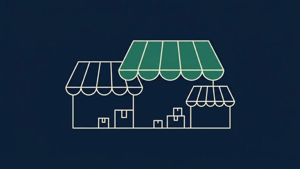 Korean online marketplaces illustrated as storefronts