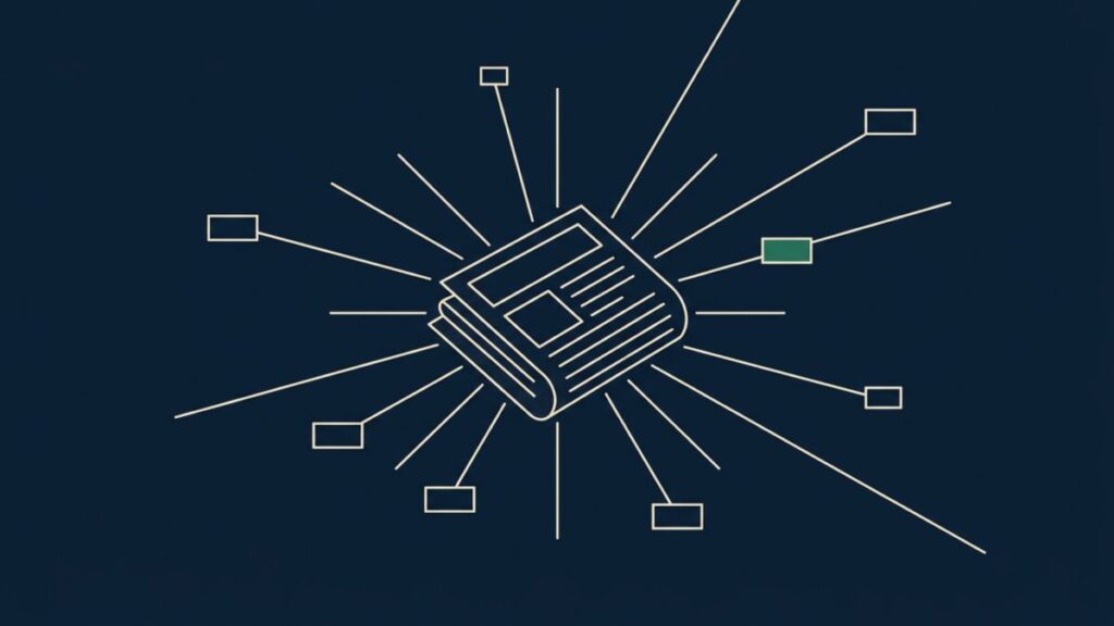 Korean press release distribution illustrated as radiating news network